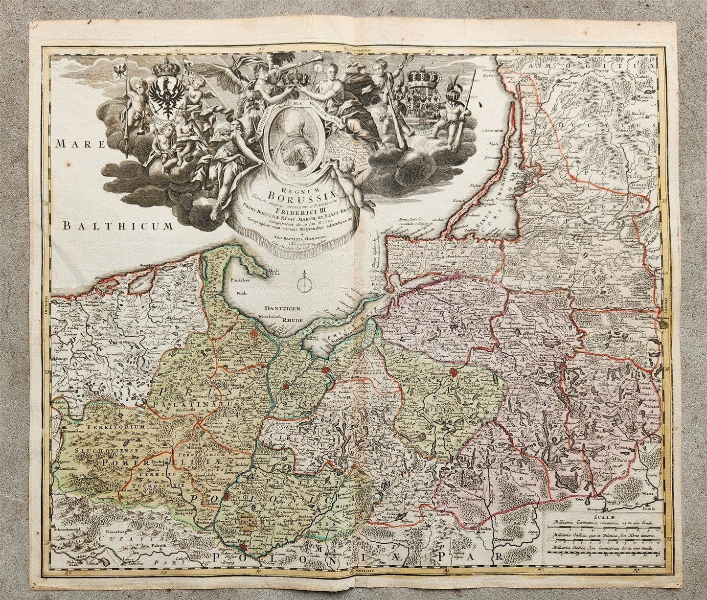 1716 GERMANY PRUSSIA POLAND LITHUANIA antique MAP by HOMANN HEIRS -BORUSSIA