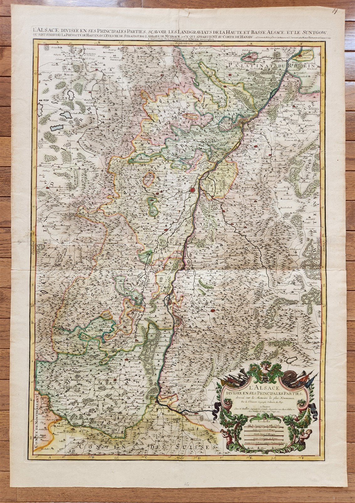 1692 ALSACE FRANCE antique MAP large size 25 by 35.5 inches 17th CENTURY