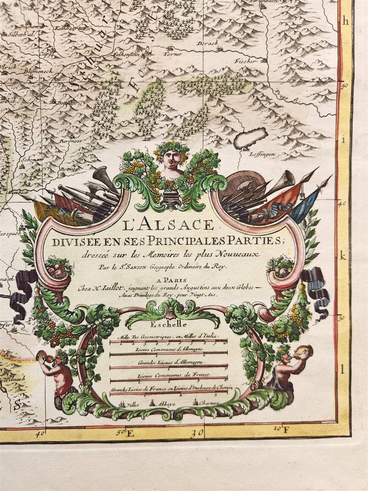 1692 ALSACE FRANCE antique MAP large size 25 by 35.5 inches 17th CENTURY