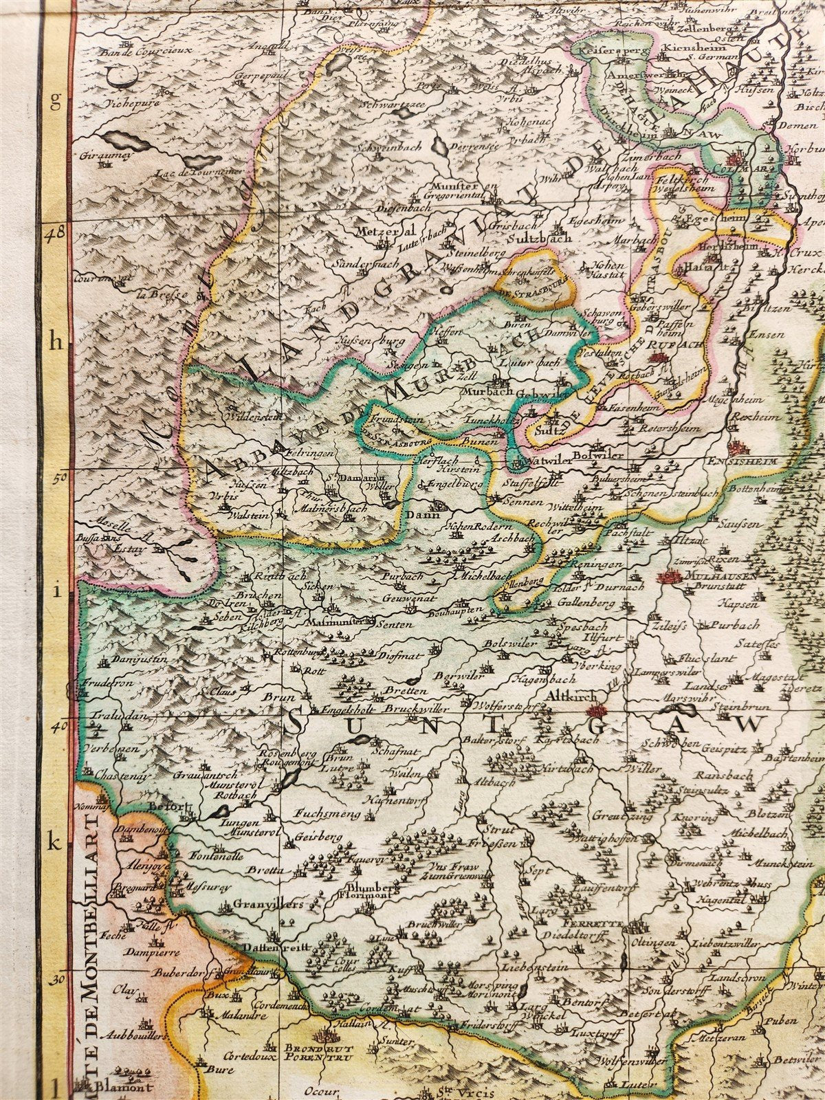 1692 ALSACE FRANCE antique MAP large size 25 by 35.5 inches 17th CENTURY