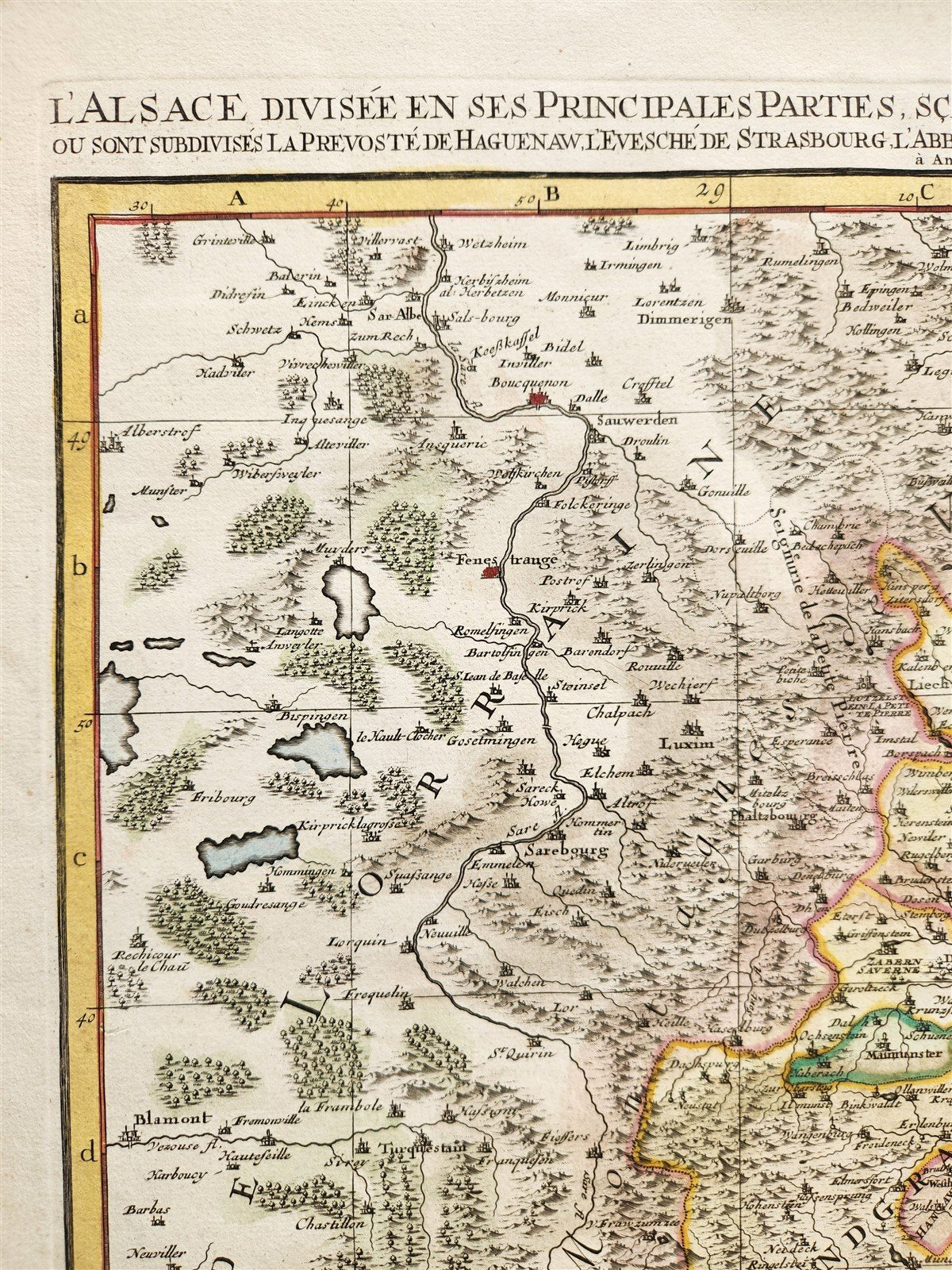 1692 ALSACE FRANCE antique MAP large size 25 by 35.5 inches 17th CENTURY