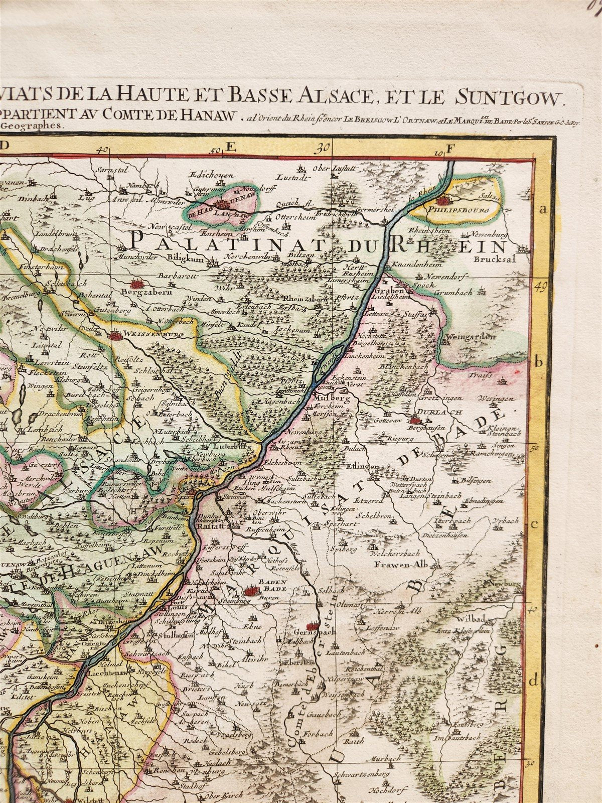 1692 ALSACE FRANCE antique MAP large size 25 by 35.5 inches 17th CENTURY