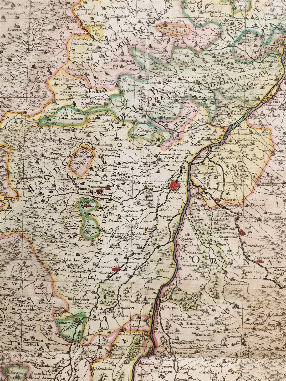 1692 ALSACE FRANCE antique MAP large size 25 by 35.5 inches 17th CENTURY