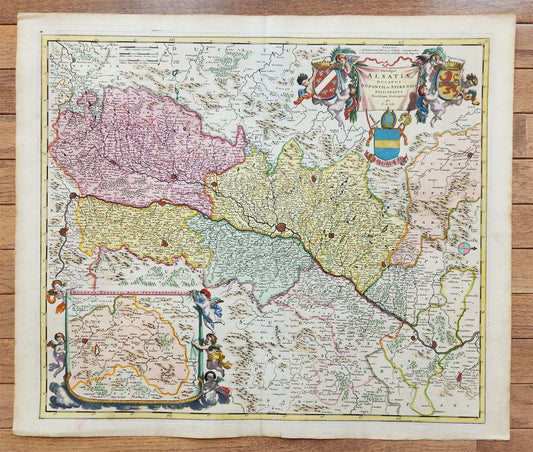 1690 ALSACE FRANCE antique MAP by Frederick de Wit 17th CENTURY ALSATIAE ducatus