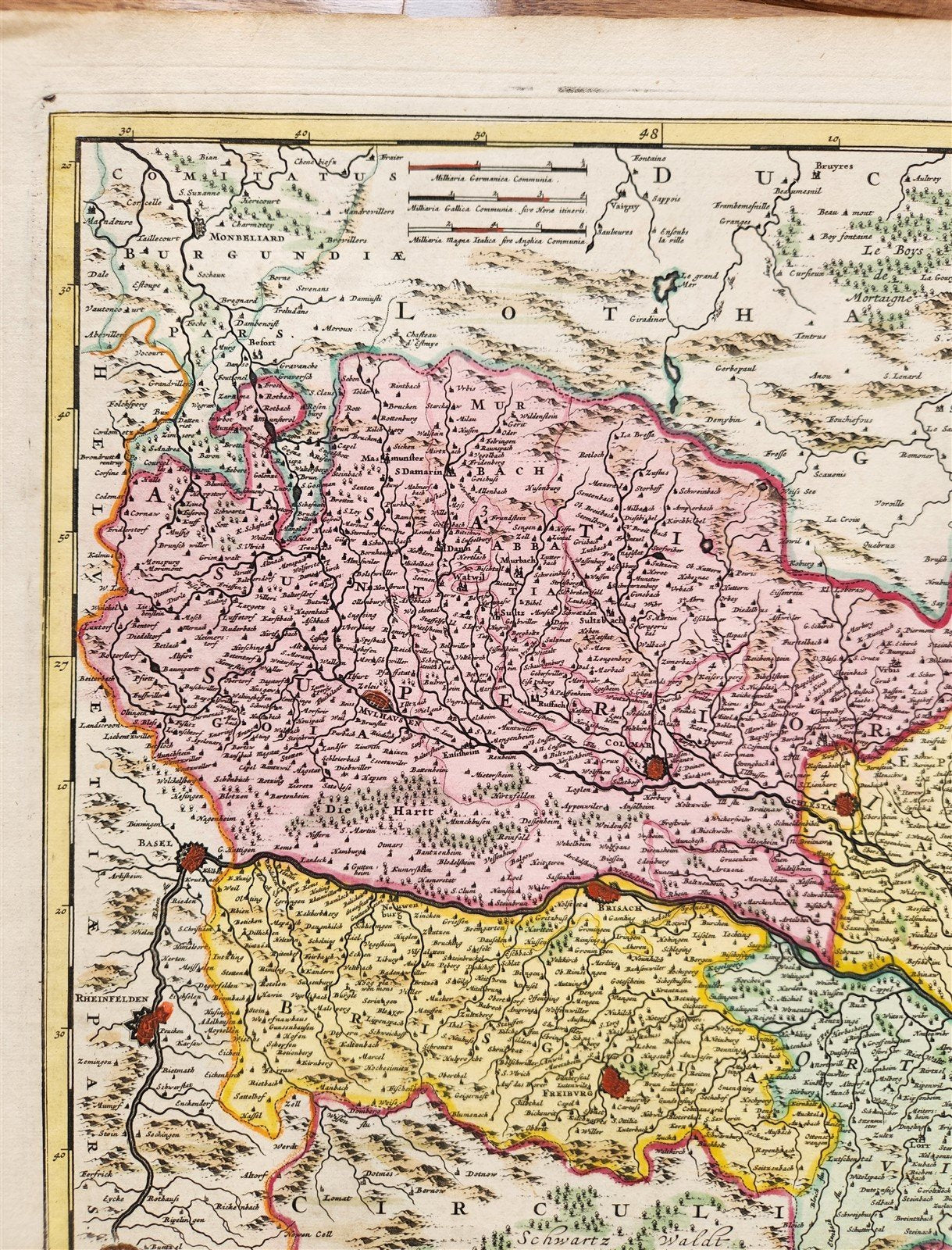 1690 ALSACE FRANCE antique MAP by Frederick de Wit 17th CENTURY ALSATIAE ducatus
