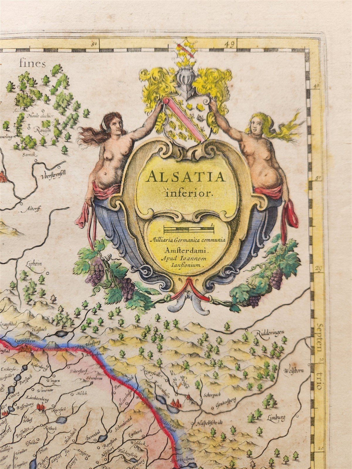 1650s ALSACE FRANCE antique MAP by Janssonius 17th CENTURY ALSATIAE inferior