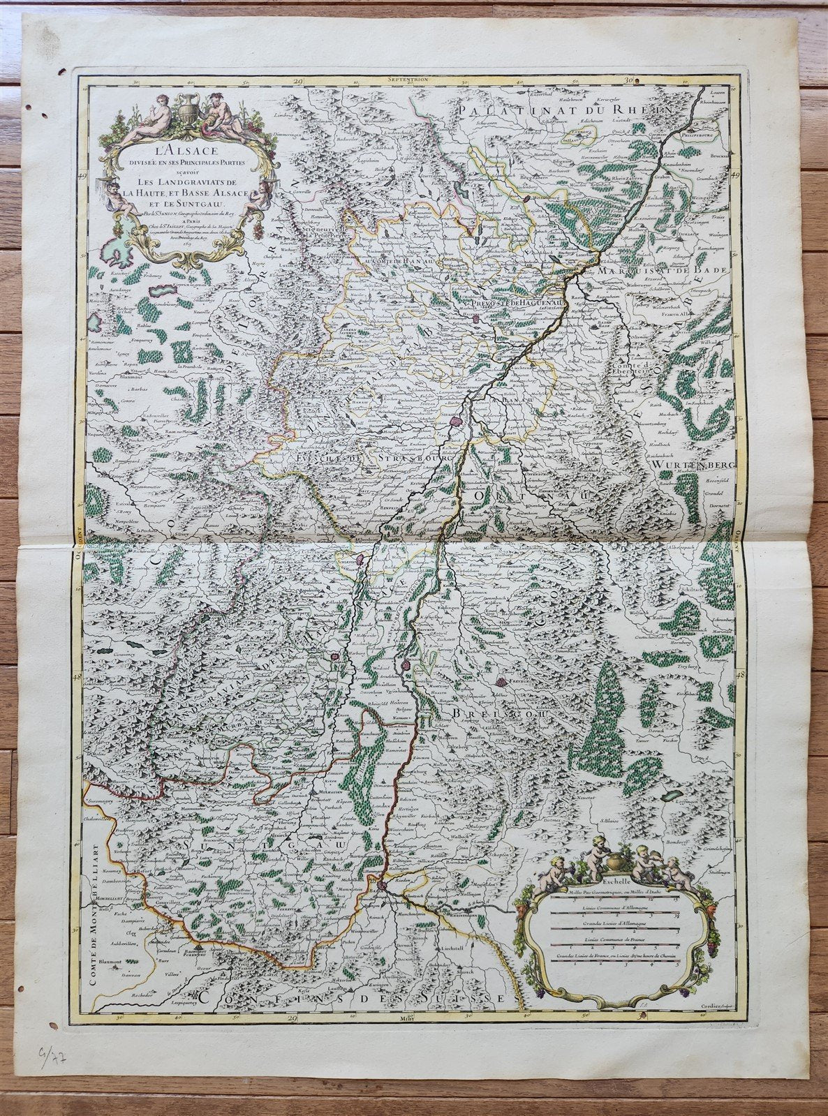 1707 ALSACE FRANCE antique MAP by SANSON printed by Jaillot in Paris LARGE SIZE
