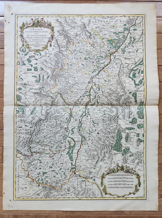 1707 ALSACE FRANCE antique MAP by SANSON printed by Jaillot in Paris LARGE SIZE