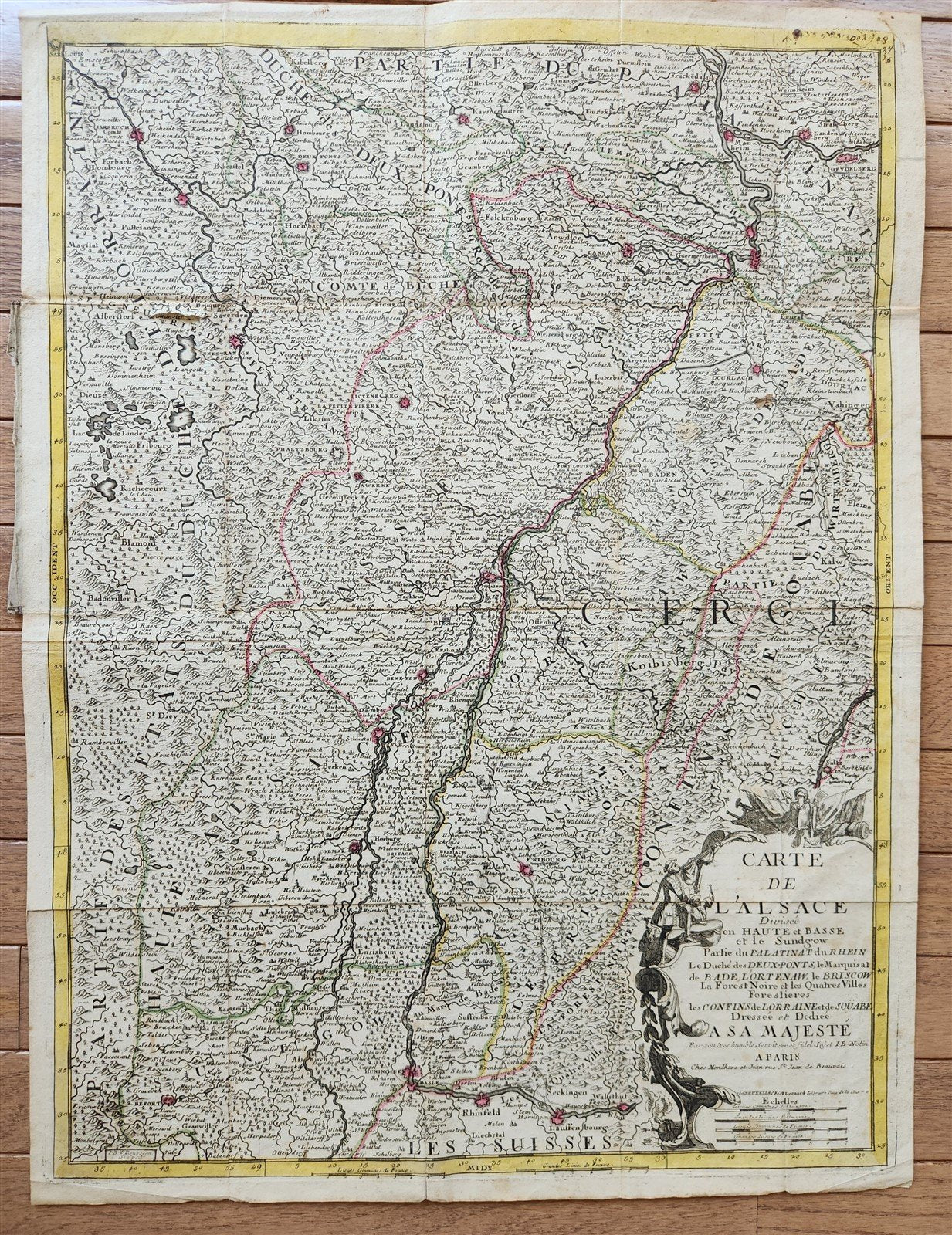 1754 ALSACE FRANCE antique MAP Carte de L'Alsace .. et Basse et Le Sundgau