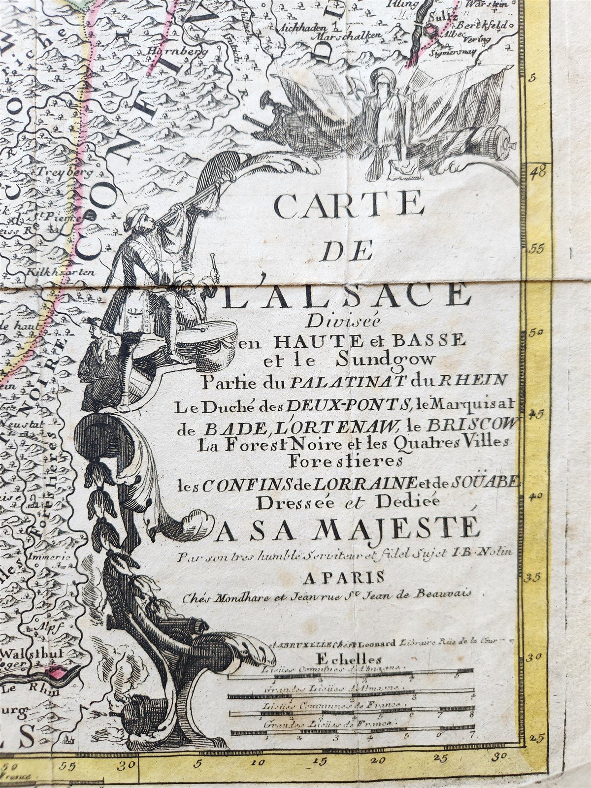 1754 ALSACE FRANCE antique MAP Carte de L'Alsace .. et Basse et Le Sundgau
