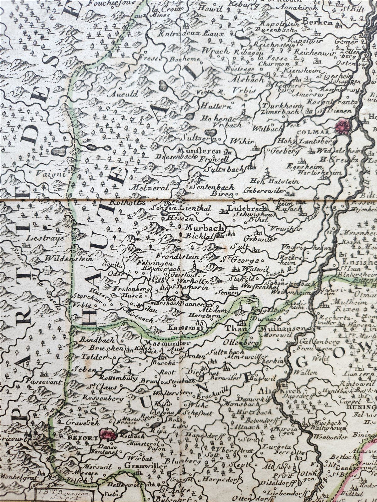 1754 ALSACE FRANCE antique MAP Carte de L'Alsace .. et Basse et Le Sundgau