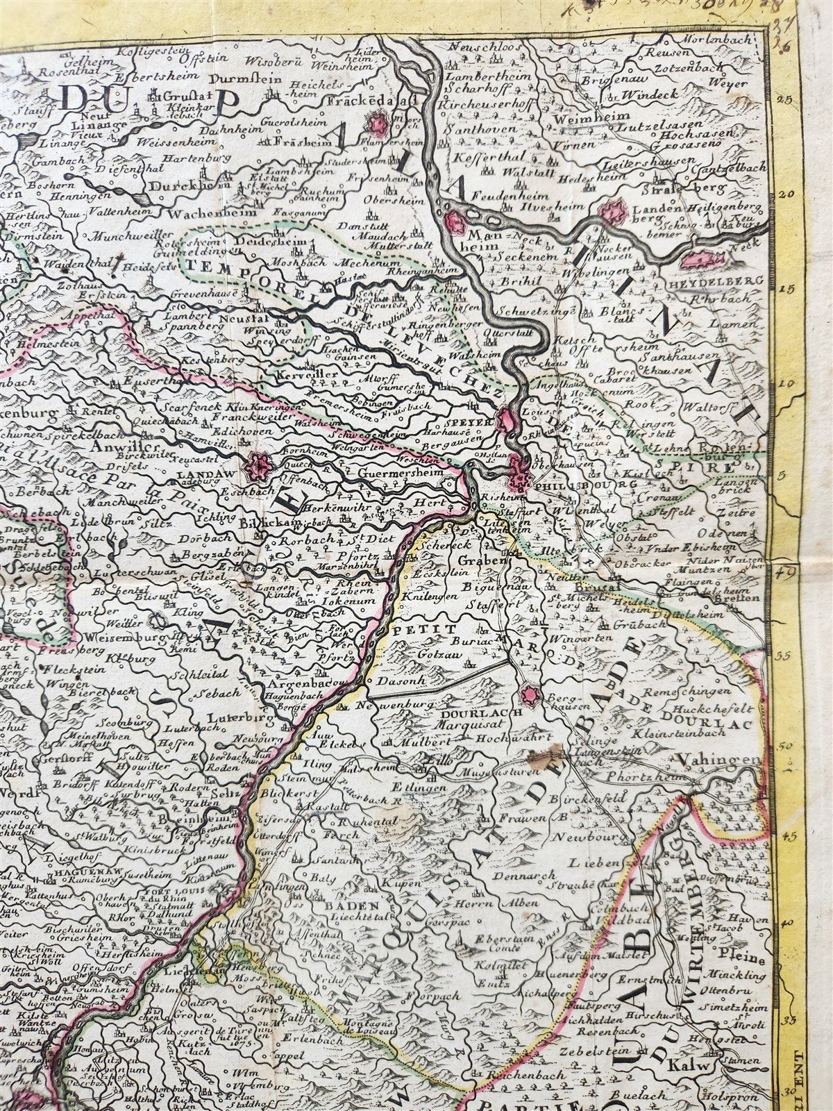 1754 ALSACE FRANCE antique MAP Carte de L'Alsace .. et Basse et Le Sundgau