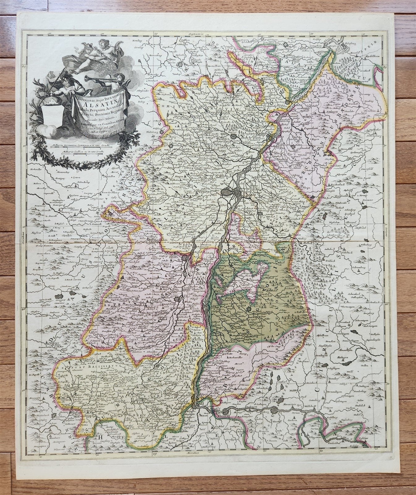 1760s ALSACE FRANCE antique MAP SUPERIORIS atque INFERIORIS ALSATIAE by T.Lotter