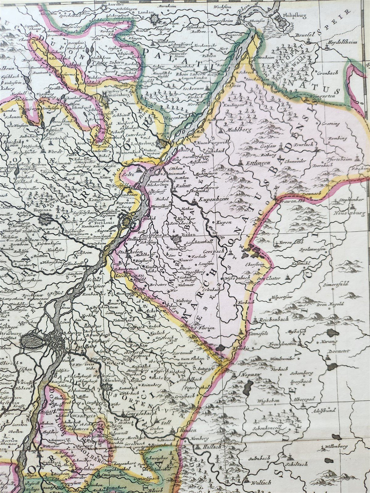 1760s ALSACE FRANCE antique MAP SUPERIORIS atque INFERIORIS ALSATIAE by T.Lotter