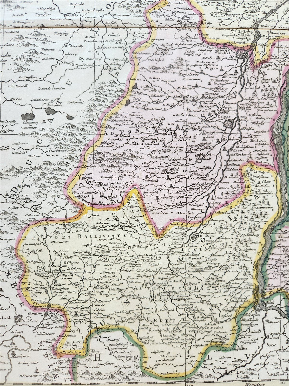 1760s ALSACE FRANCE antique MAP SUPERIORIS atque INFERIORIS ALSATIAE by T.Lotter