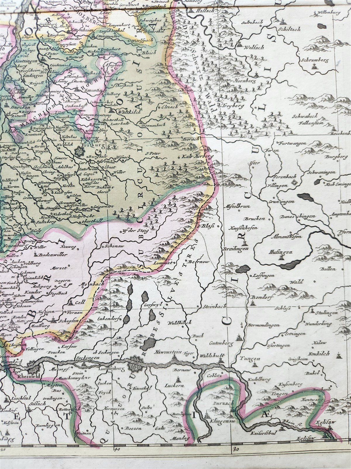 1760s ALSACE FRANCE antique MAP SUPERIORIS atque INFERIORIS ALSATIAE by T.Lotter