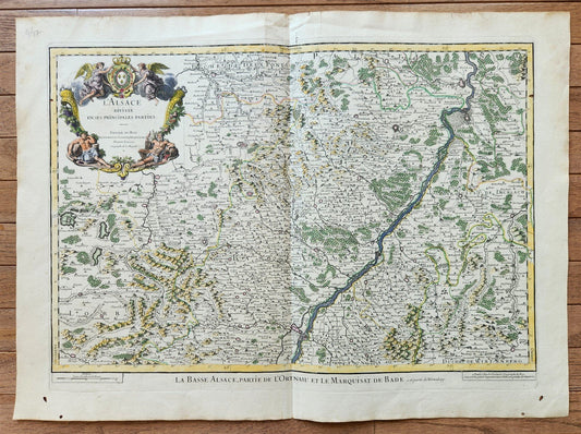 1707 ALSACE FRANCE antique MAP by Hubert Jaillot