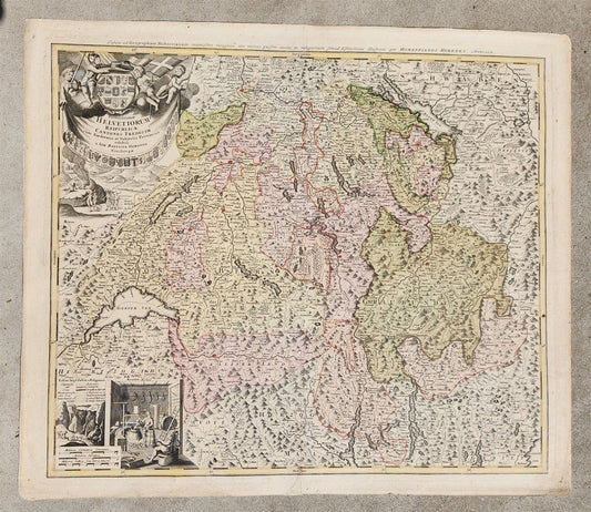 1732 SWITZERLAND antique MAP HELVETIORUM Reipublicae Cantones Tredicum by HOMANN