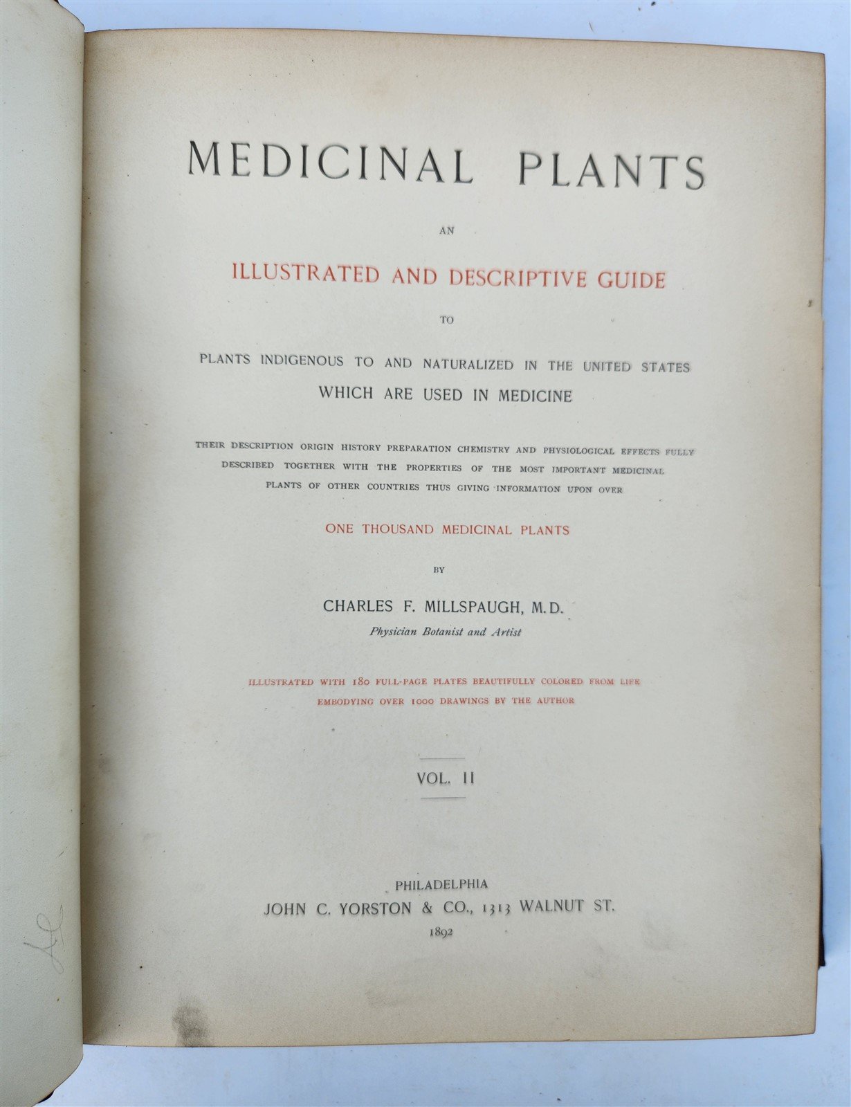 1892 MEDICINAL PLANTS 2 VOLUMES ILLUSTRATED FOLIOS antique by CHARLES MILLSPAUGH