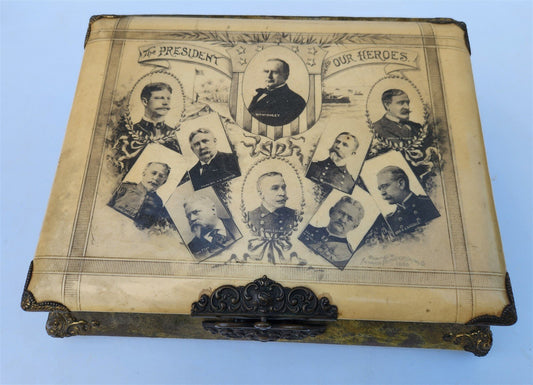 1898 PRESIDENT McKINLEY PHOTO ALBUM WIND-UP MUSIC MOVEMENT Spanish-American War