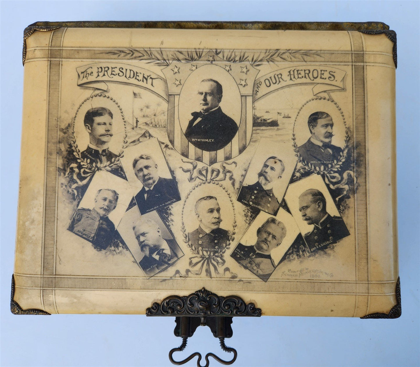 1898 PRESIDENT McKINLEY PHOTO ALBUM WIND-UP MUSIC MOVEMENT Spanish-American War