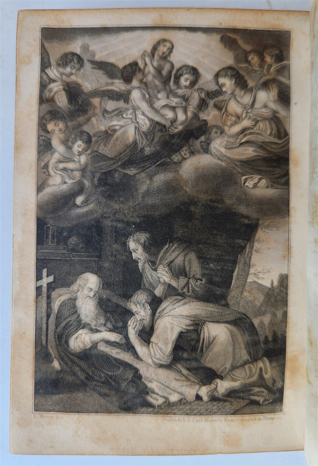 1852 GERMAN PRAYER BOOK antique w/ DECORATIVE BINDING illustrated