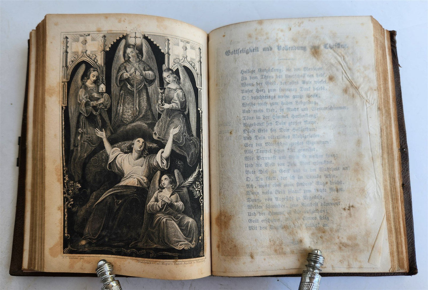 1852 GERMAN PRAYER BOOK antique w/ DECORATIVE BINDING illustrated