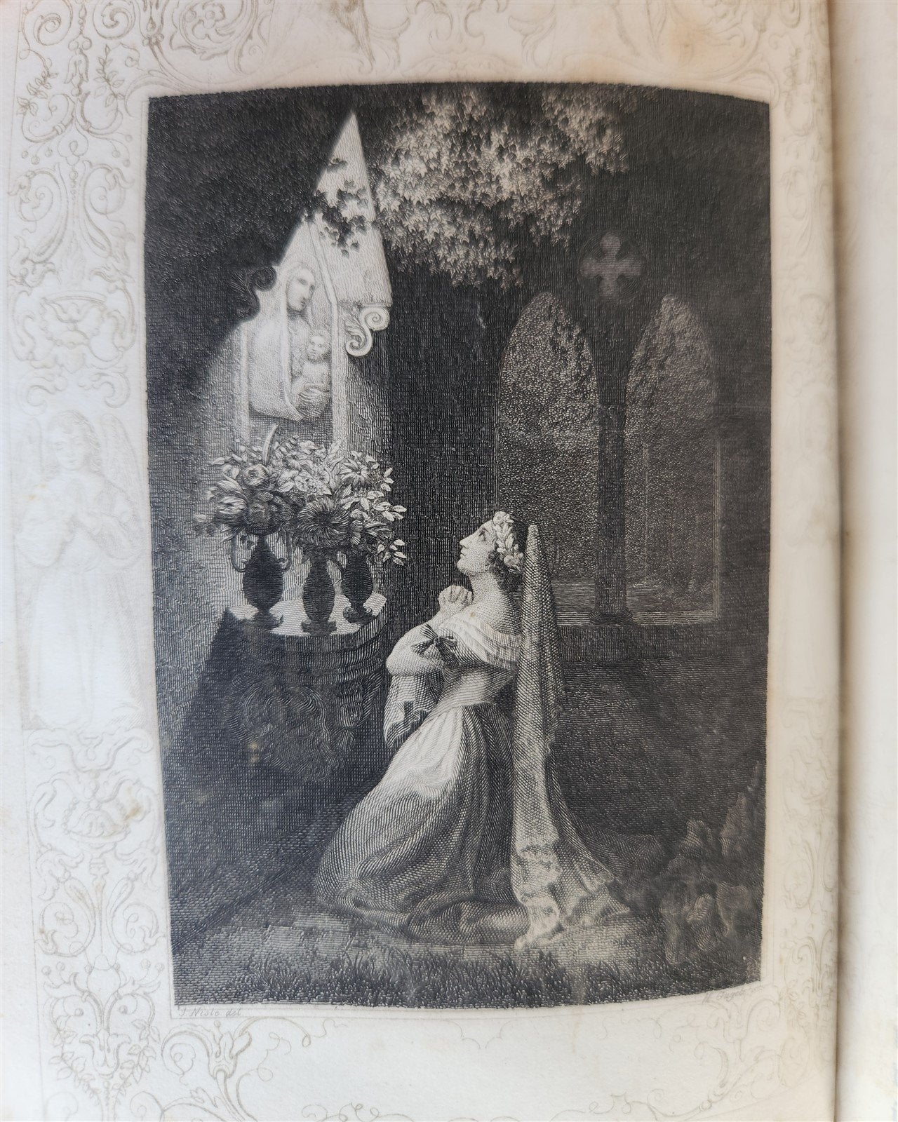 1852 GERMAN PRAYER BOOK antique w/ DECORATIVE BINDING illustrated