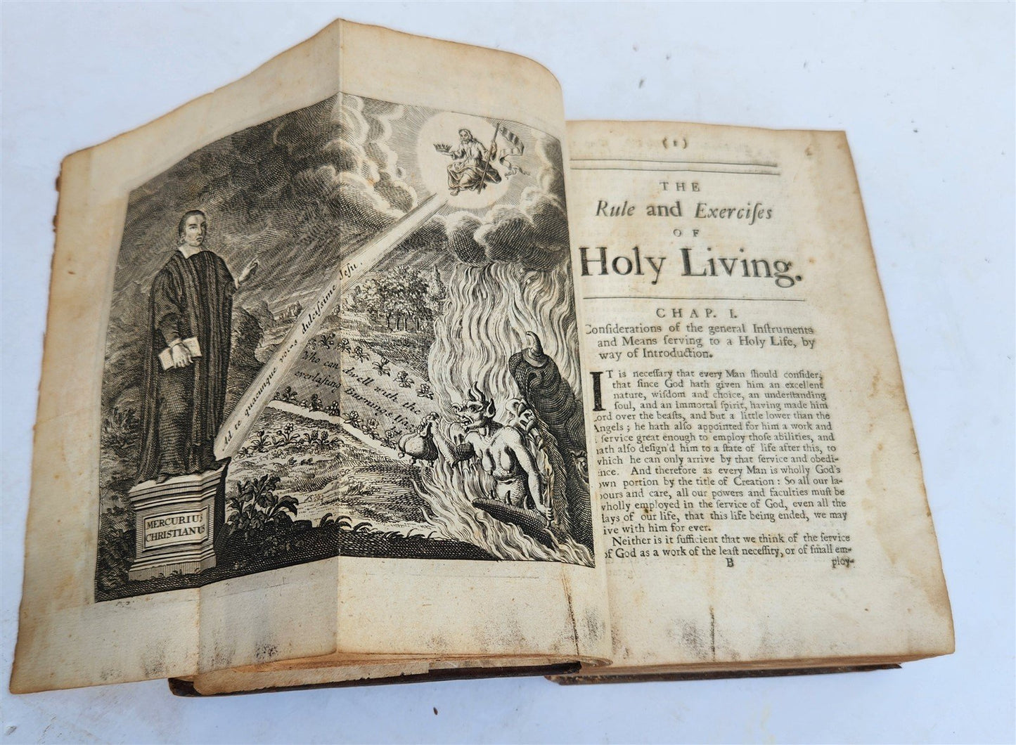 1719 THE RULE AND EXERCISES OF HOLY LIVING w/ PRAYERS antique in ENGLISH