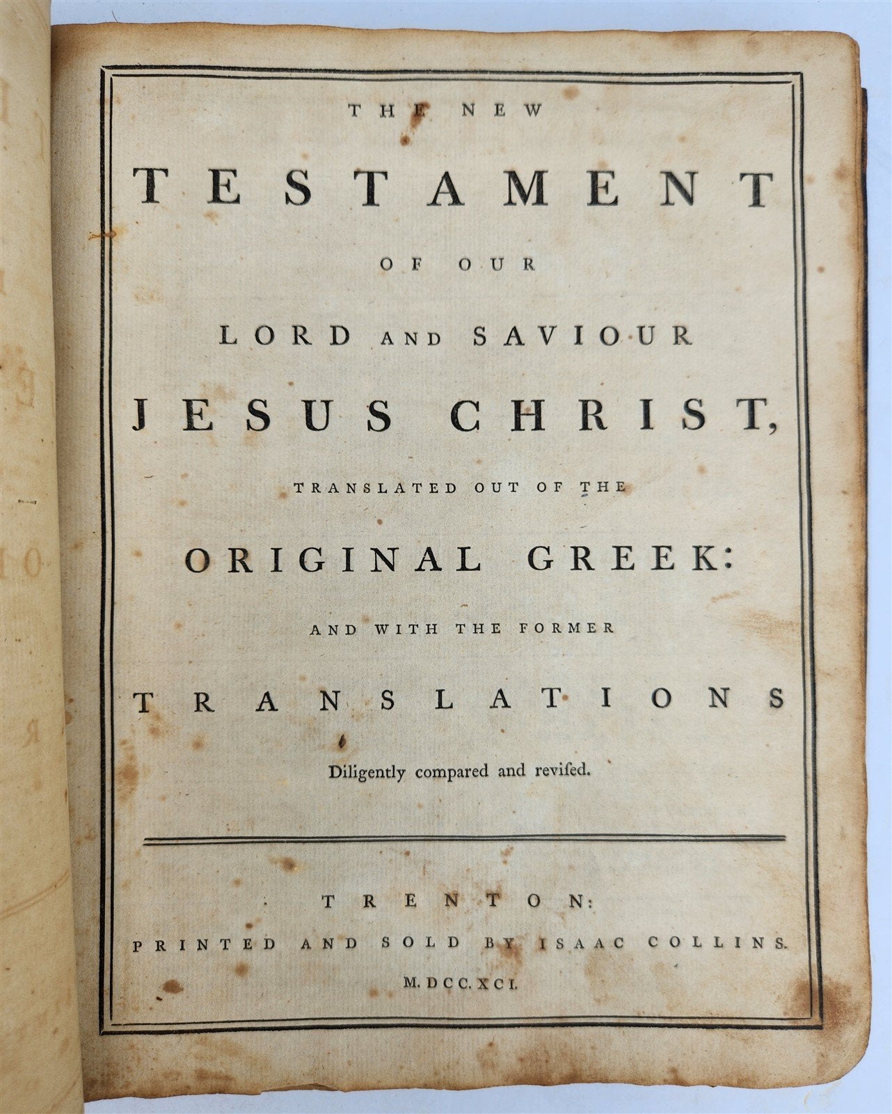 1791 BIBLE by ISAAC COLLINS FIRST printed in NEW JERSEY antique RARE Americana