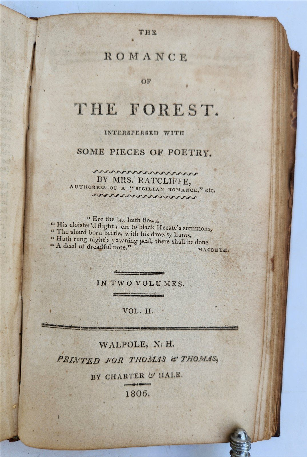 1806 ROMANCE of THE FOREST Mrs. Radcliffe antique female author POETRY Americana