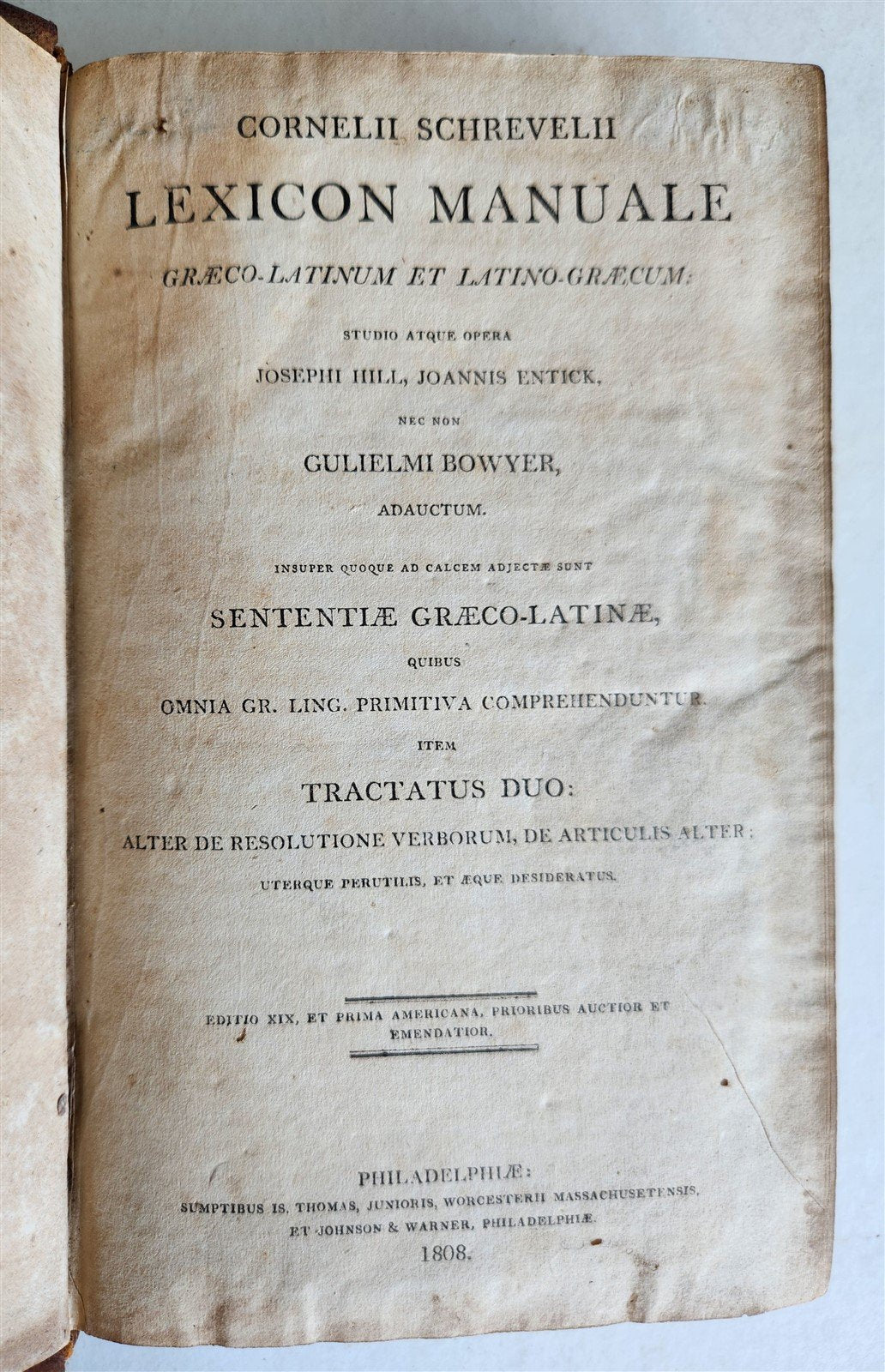 1808 GREEK LATIN DICTIONARY antique LEXICON MANUALE by by CORNELII SCHREVELII