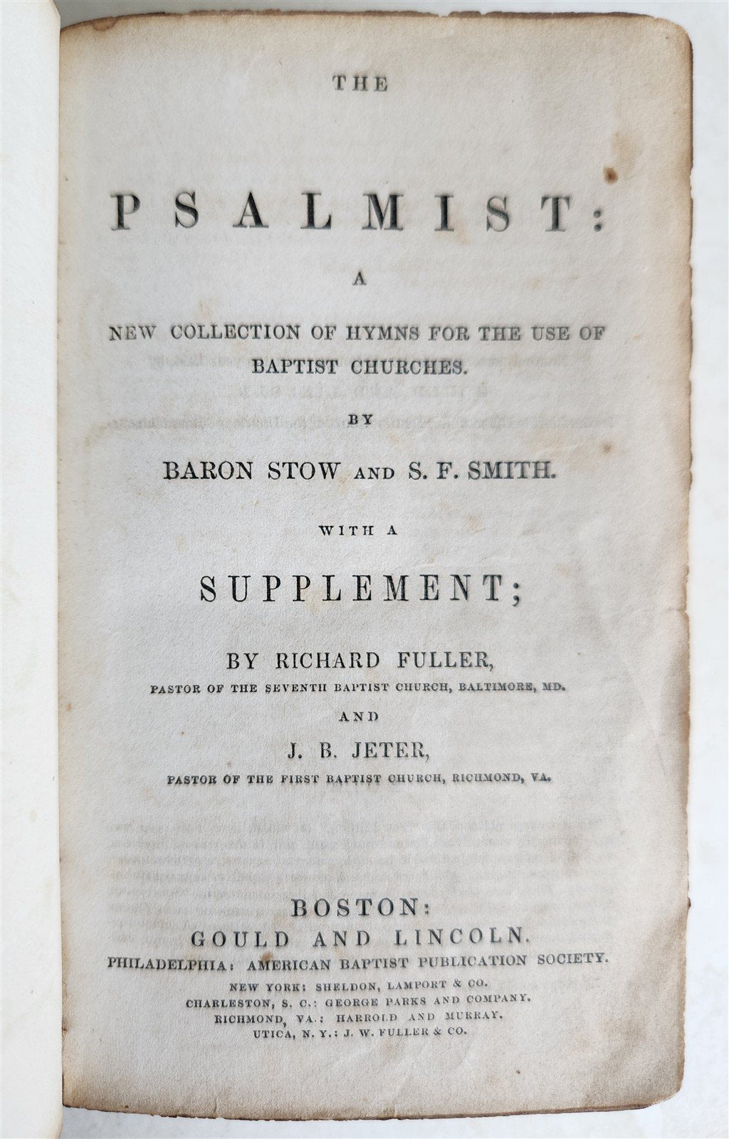 1854 THE PSALMIST collection of hymns for Baptist Churches antique AMERICANA