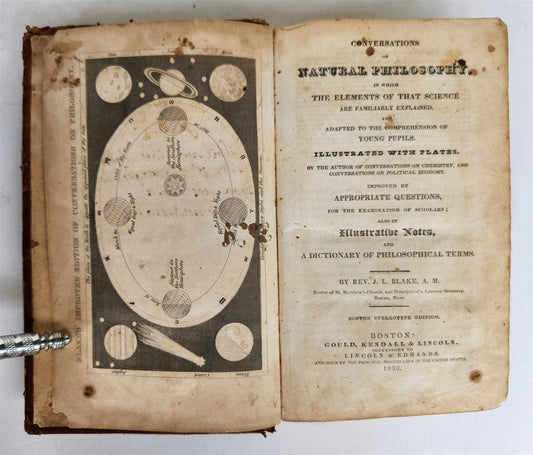 1836 CONVERSATIONS on NATURAL PHILOSOPHY by BLAKE ILLUSTRATED antique AMERICANA