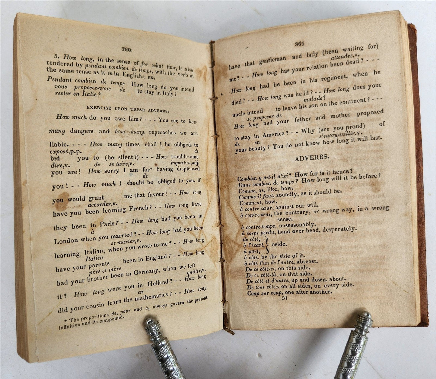 1825 GRAMMAR of the FRENCH LANGUAGE by N.Wanostrocht antique Boston