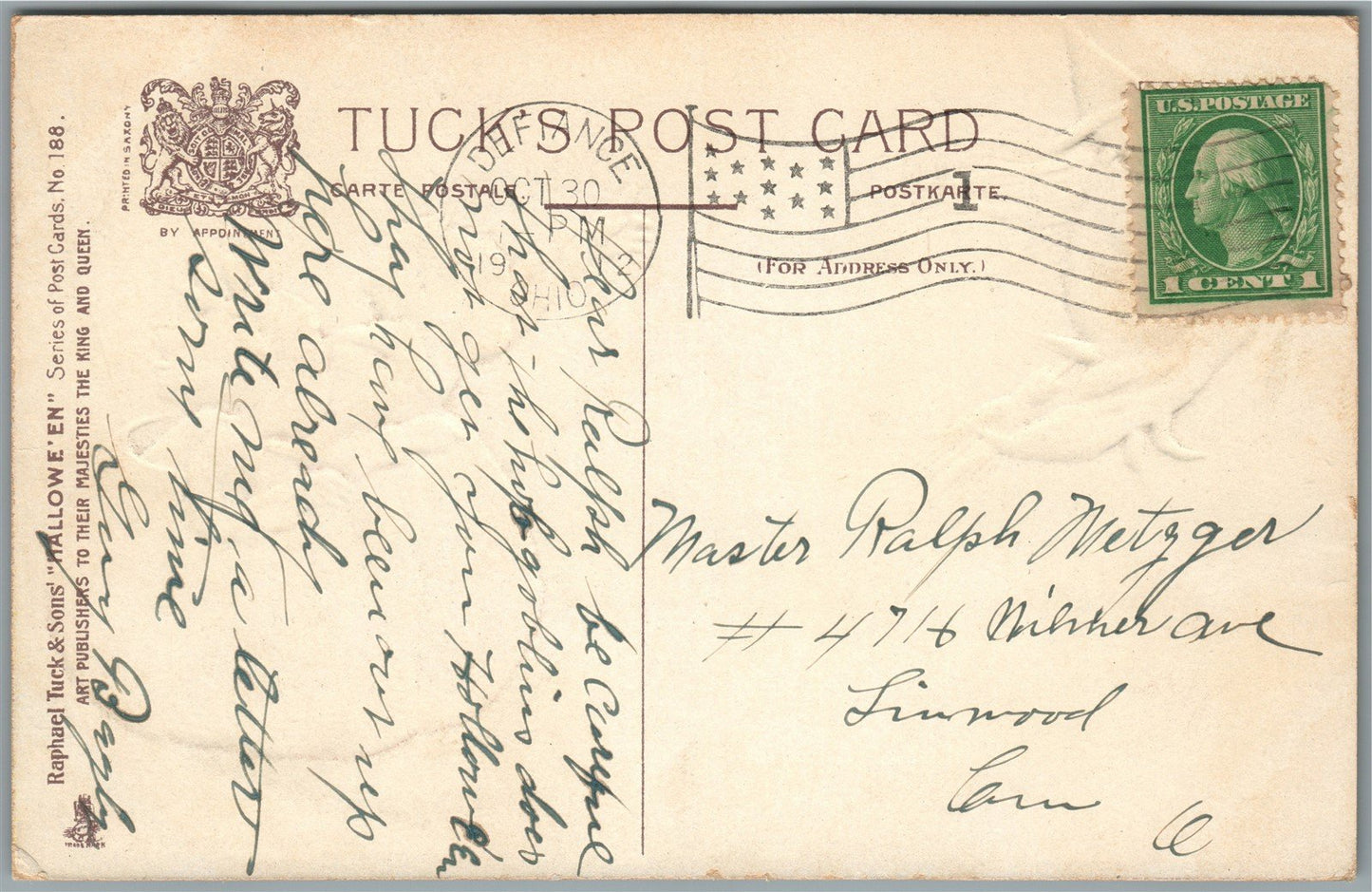 HALLOWEEN TUCK'S SERIES 188 ANTIQUE POSTCARD