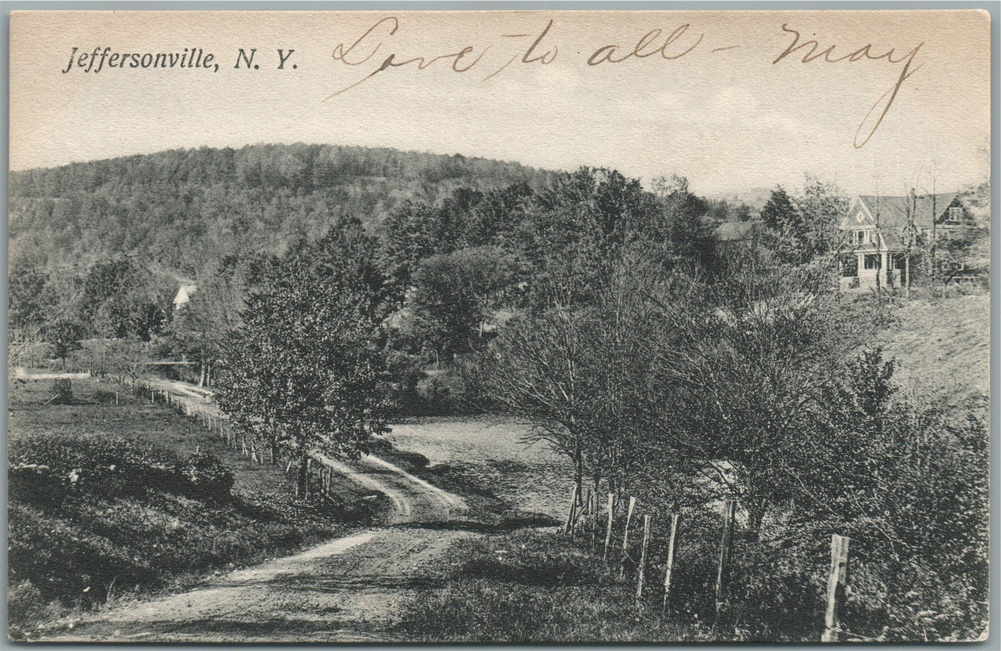 JEFFERSONVILLE NY BIRDS EYE VIEW ANTIQUE POSTCARD
