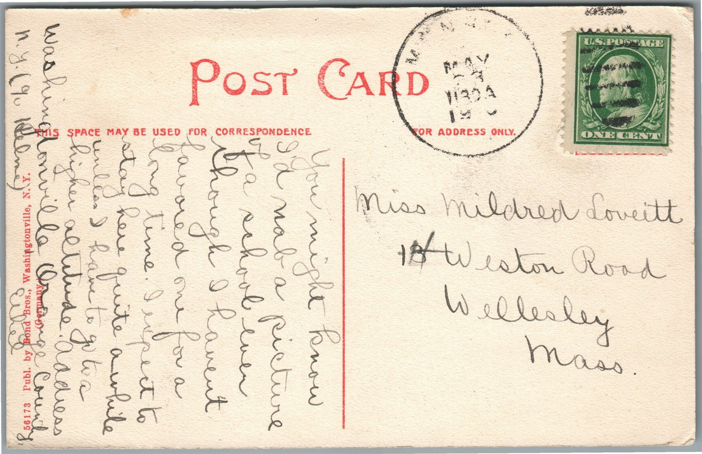 WASHINGTONVILLE NY PUBLIC SCHOOL ANTIQUE POSTCARD