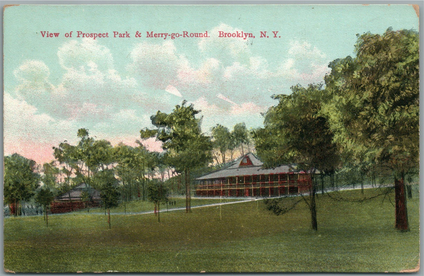 BROOKLYN NY PROSPECT PARK & MERRY-GO-ROUND ANTIQUE POSTCARD