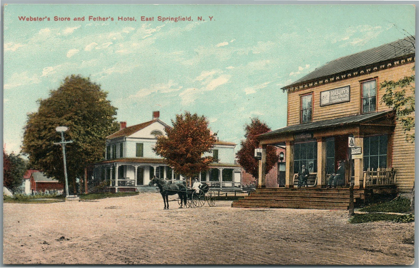 EAST SPRINGFIELD NY WEBSTER'S STORE & FETHER'S HOTEL ANTIQUE POSTCARD