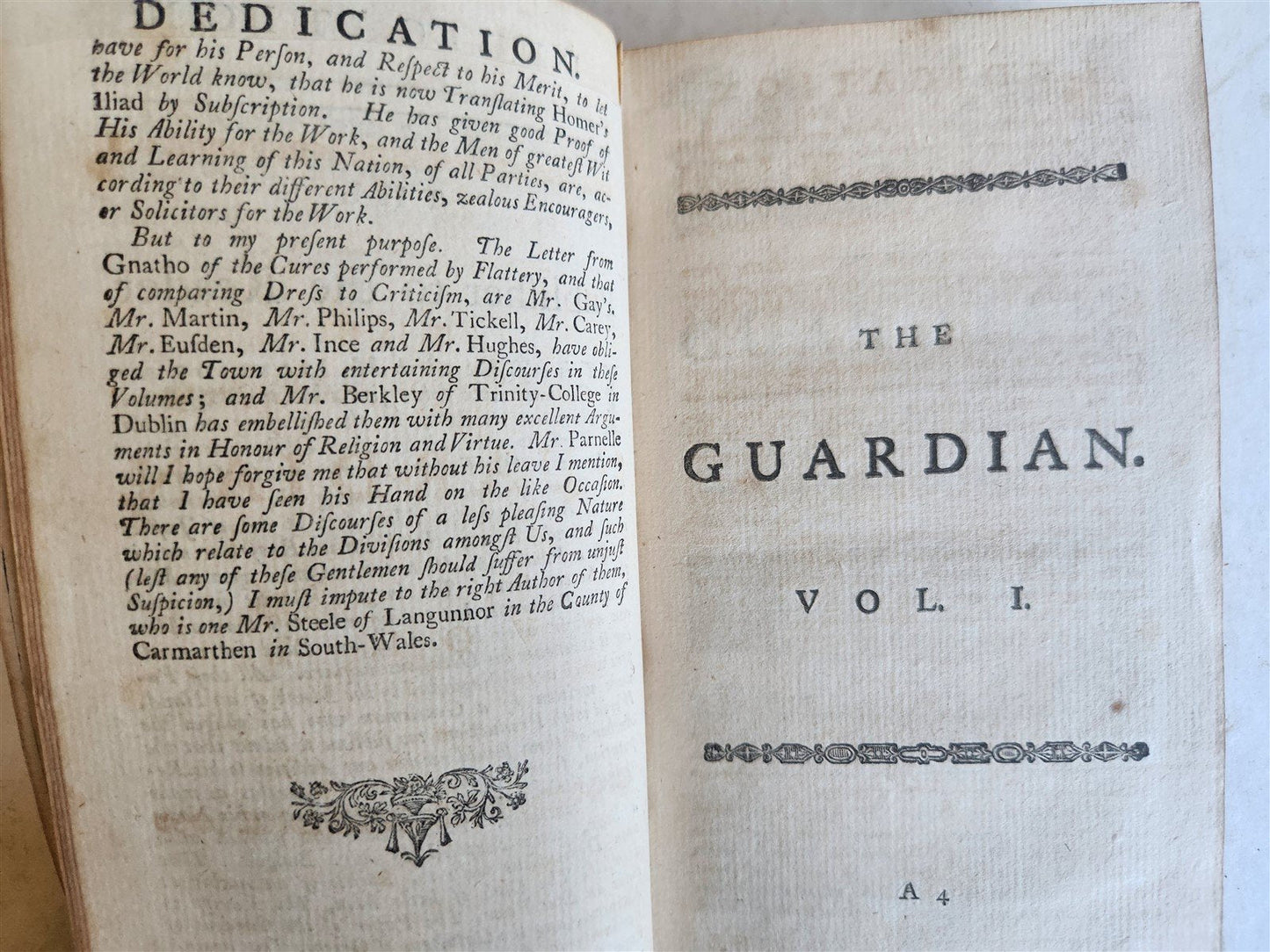 1751 THE GUARDIAN 2 volumes antique in ENGLISH
