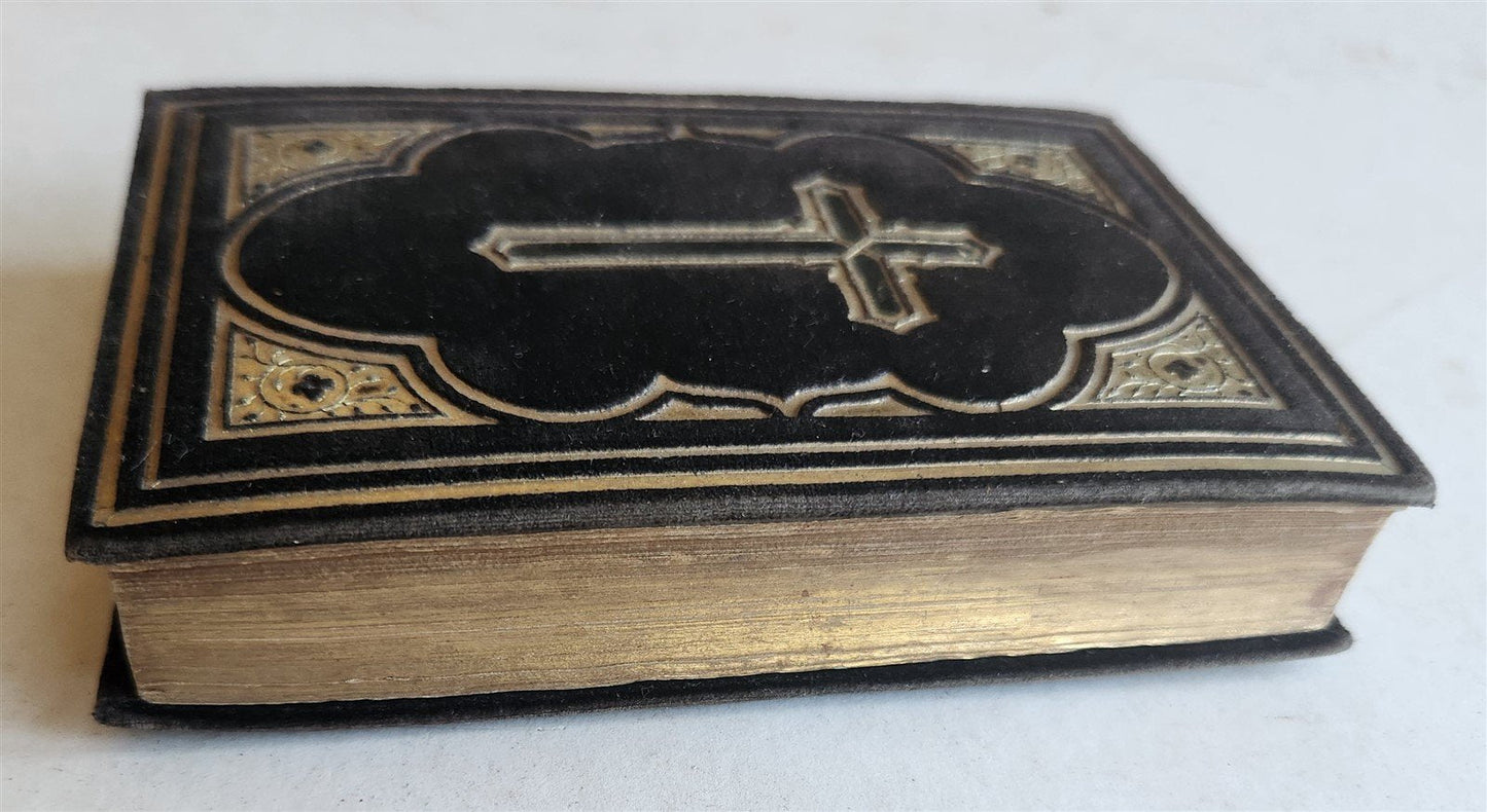 1874 PROTESTANT PRAYER BOOK in GERMAN antique VELVET GILT BINDING