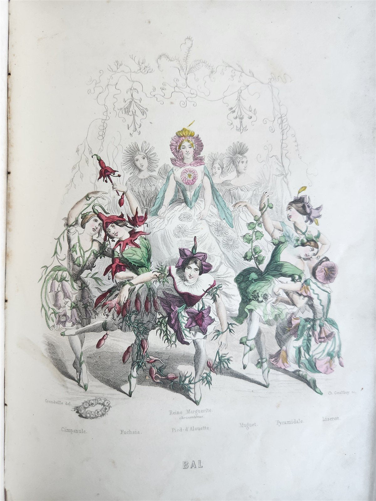 1847 LES FLEURS ANIMEES antique ILLUSTRATED with WOMEN PERSONIFYING FLOWERS