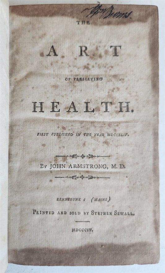 1804 THE ART OF PRESERVING THE HEALTH antique POEM in ENGLISH AMERICANA