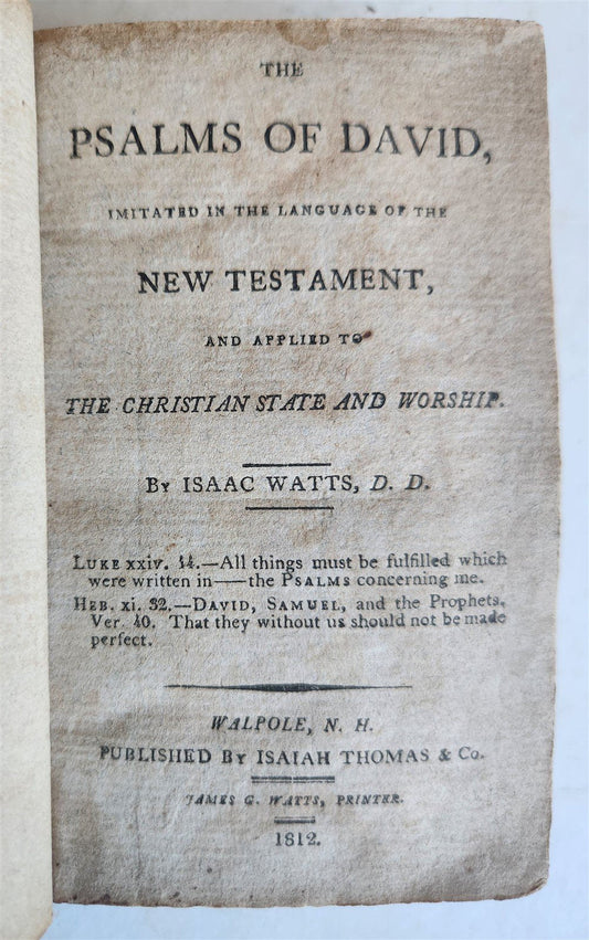 1812 PSALMS of DAVID imitated in Language of NEW TESTAMENT antique AMERICANA