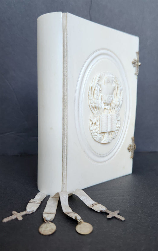 1872 PRAYER BOOK in FRENCH antique CARVED BONE BINDING - PAROISSIEN ROMAIN