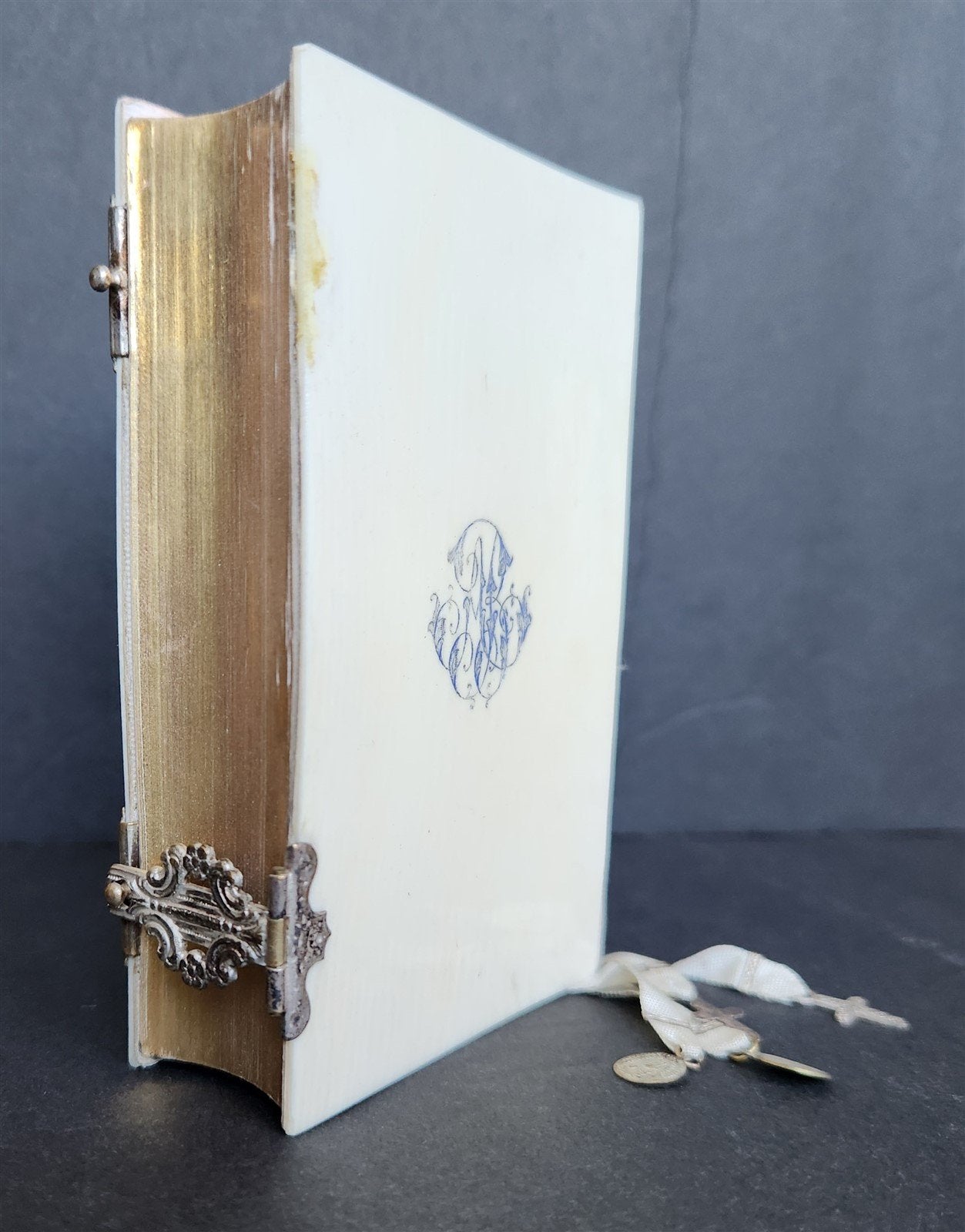 1872 PRAYER BOOK in FRENCH antique CARVED BONE BINDING - PAROISSIEN ROMAIN