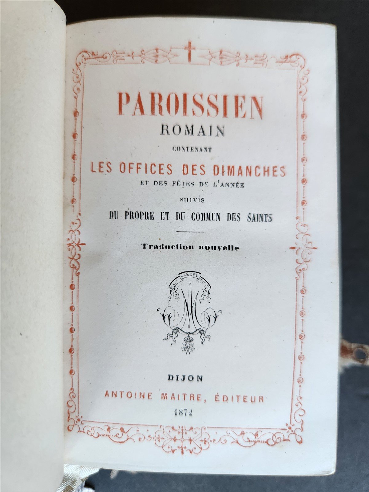 1872 PRAYER BOOK in FRENCH antique CARVED BONE BINDING - PAROISSIEN ROMAIN