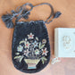 1872 PRAYER BOOK in FRENCH antique CARVED BONE BINDING w/ EMBROIDERED BAG