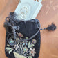1872 PRAYER BOOK in FRENCH antique CARVED BONE BINDING w/ EMBROIDERED BAG